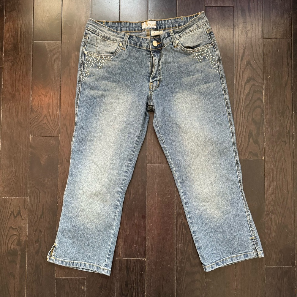 Vintage Y2K Crest Ankle Denim Bedazzled Rhinestone Denim Jeans Sz 11/12